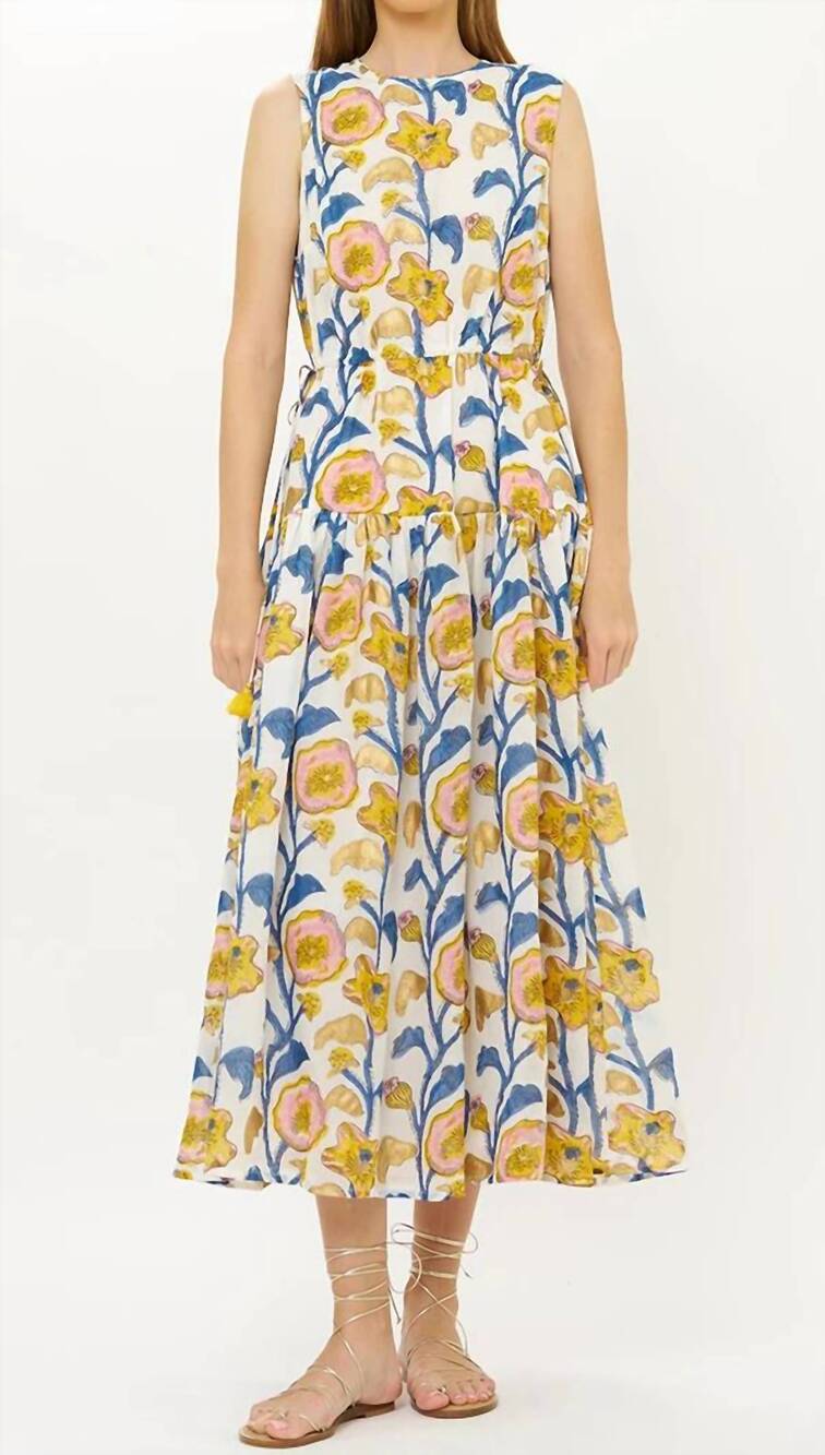 NEW OLIPHANT sleeveless piped midi dress in marigold poppy